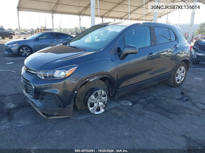 2019 Chevrolet Trax Ls VIN: 3GNCJKSB7KL136014 Lot: 40702951