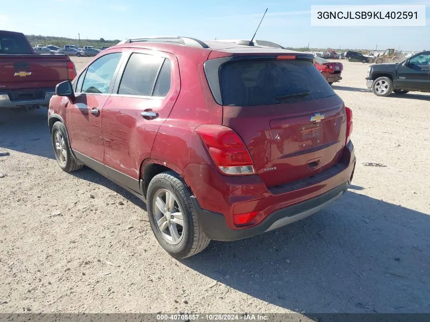 2019 Chevrolet Trax Lt VIN: 3GNCJLSB9KL402591 Lot: 40705857