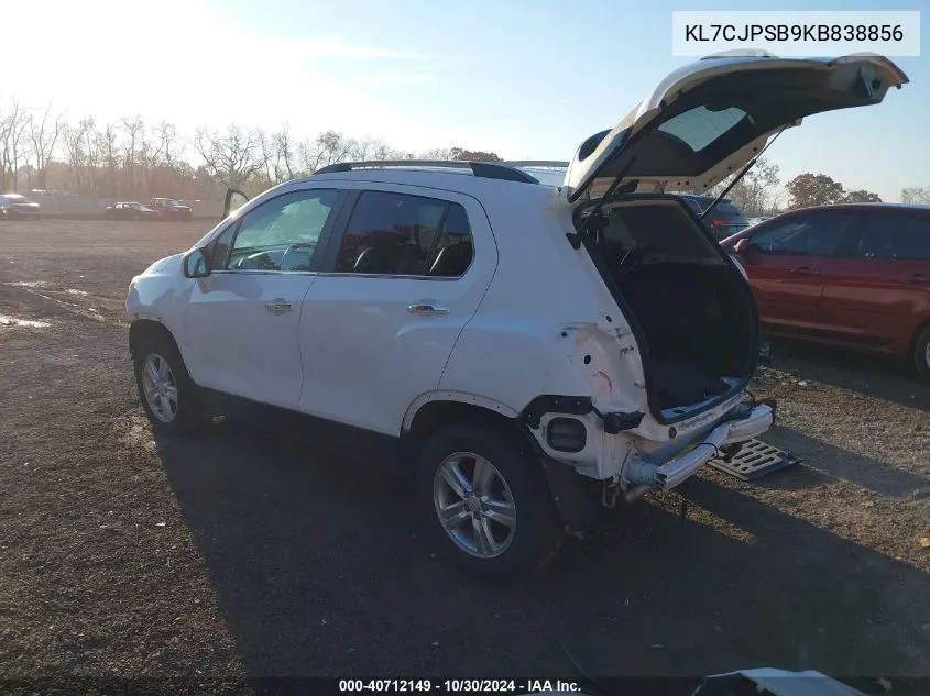 2019 Chevrolet Trax Lt VIN: KL7CJPSB9KB838856 Lot: 40712149