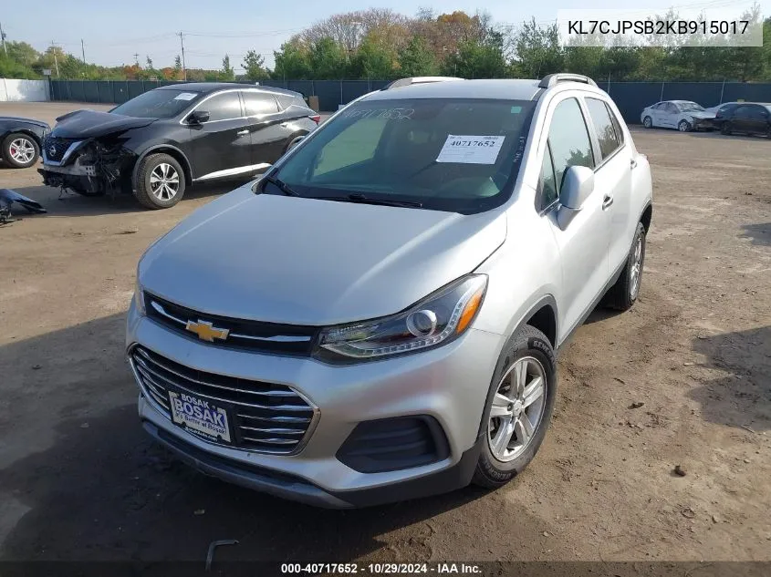 2019 Chevrolet Trax Lt VIN: KL7CJPSB2KB915017 Lot: 40717652