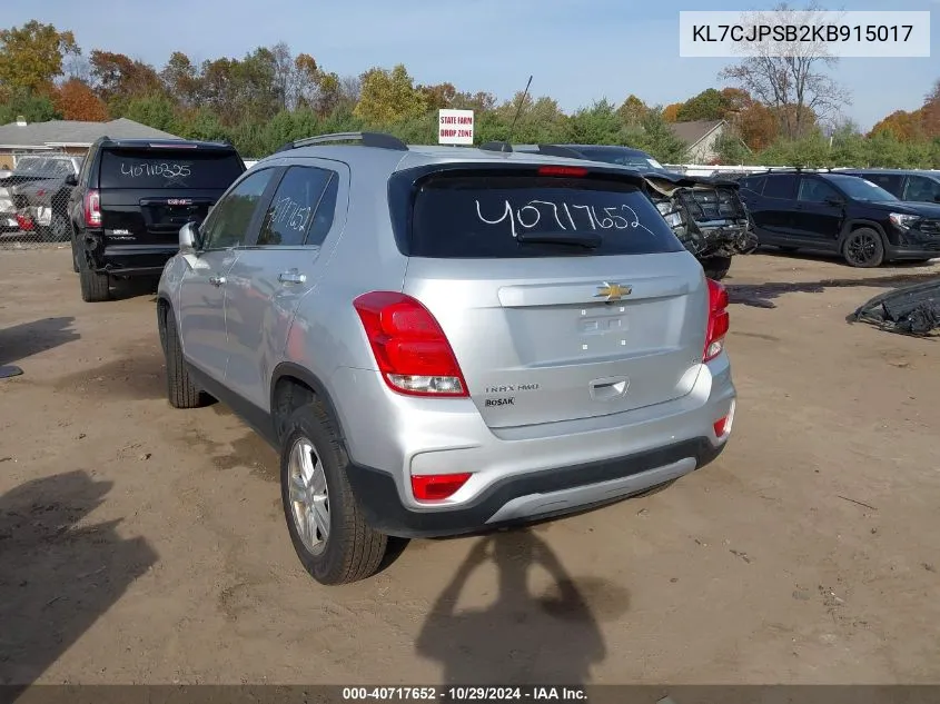 2019 Chevrolet Trax Lt VIN: KL7CJPSB2KB915017 Lot: 40717652