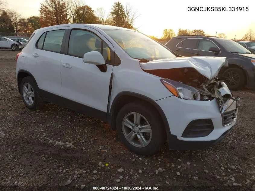 2019 Chevrolet Trax Ls VIN: 3GNCJKSB5KL334915 Lot: 40724324