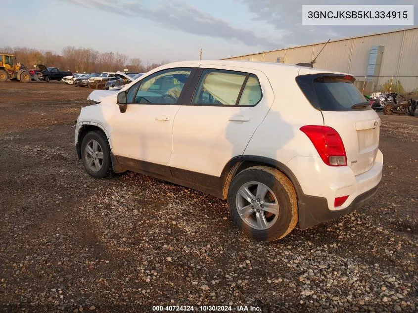 2019 Chevrolet Trax Ls VIN: 3GNCJKSB5KL334915 Lot: 40724324