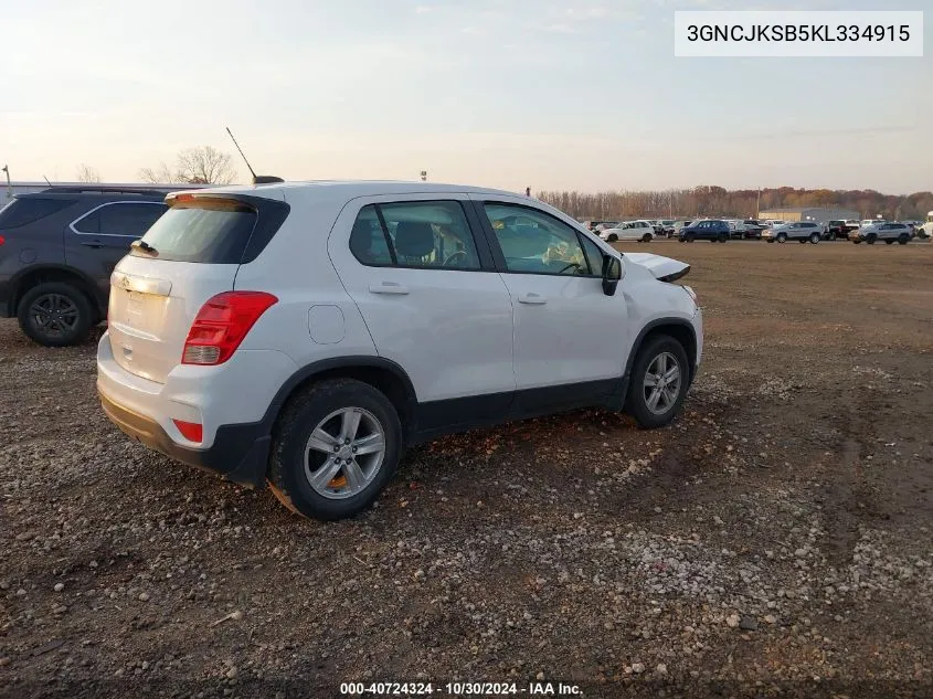 2019 Chevrolet Trax Ls VIN: 3GNCJKSB5KL334915 Lot: 40724324