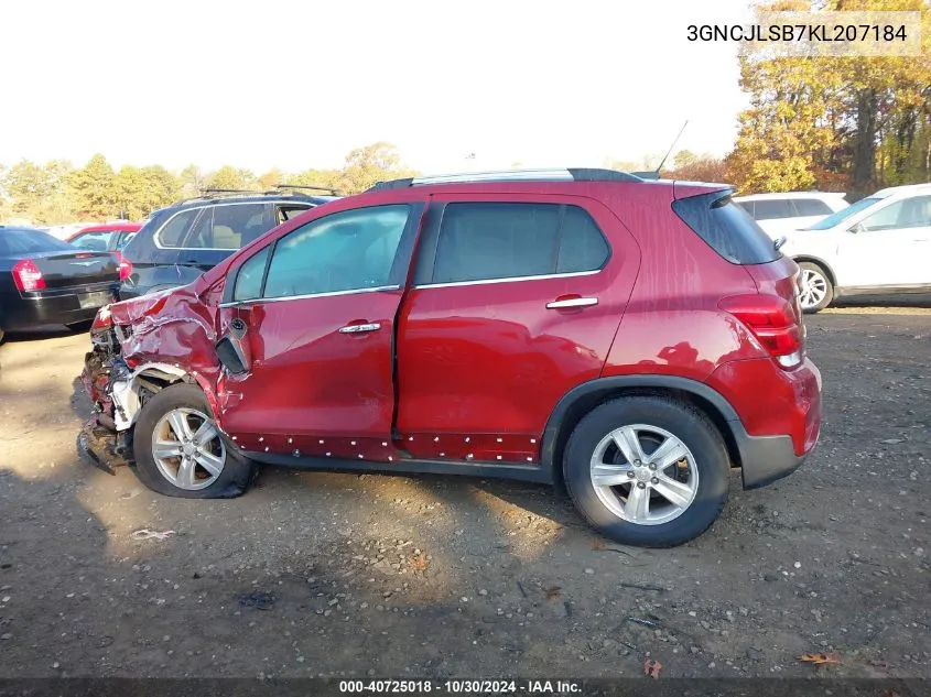 2019 Chevrolet Trax Lt VIN: 3GNCJLSB7KL207184 Lot: 40725018