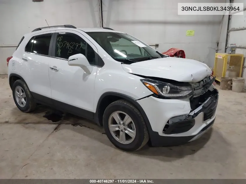 2019 Chevrolet Trax Lt VIN: 3GNCJLSB0KL343964 Lot: 40746297