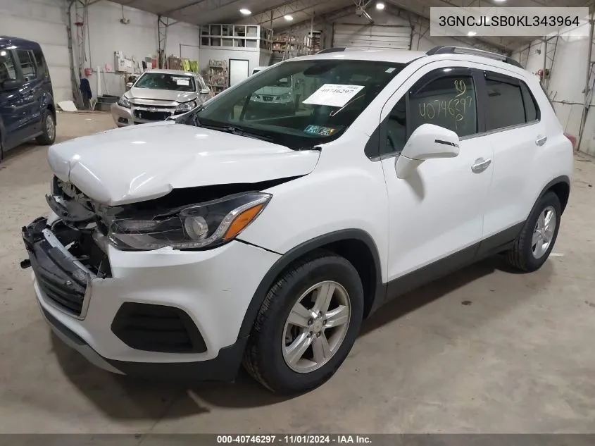 2019 Chevrolet Trax Lt VIN: 3GNCJLSB0KL343964 Lot: 40746297