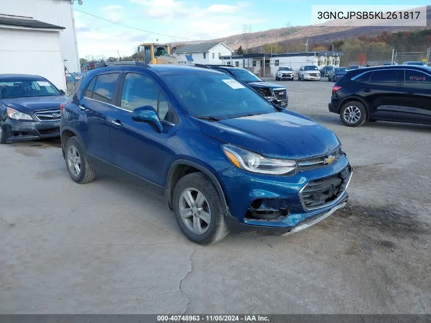 2019 Chevrolet Trax Lt VIN: 3GNCJPSB5KL261817 Lot: 40748963