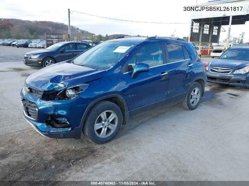 2019 Chevrolet Trax Lt VIN: 3GNCJPSB5KL261817 Lot: 40748963