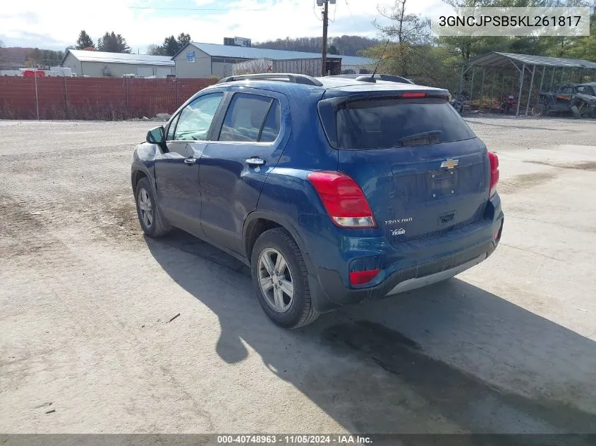 2019 Chevrolet Trax Lt VIN: 3GNCJPSB5KL261817 Lot: 40748963