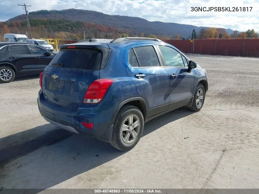 2019 Chevrolet Trax Lt VIN: 3GNCJPSB5KL261817 Lot: 40748963