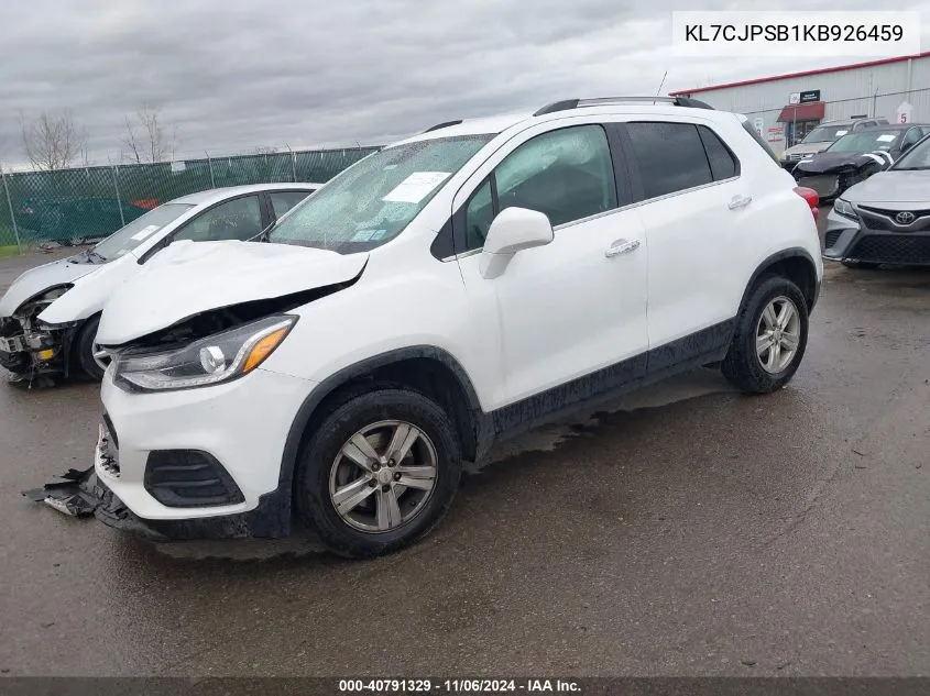 2019 Chevrolet Trax Lt VIN: KL7CJPSB1KB926459 Lot: 40791329