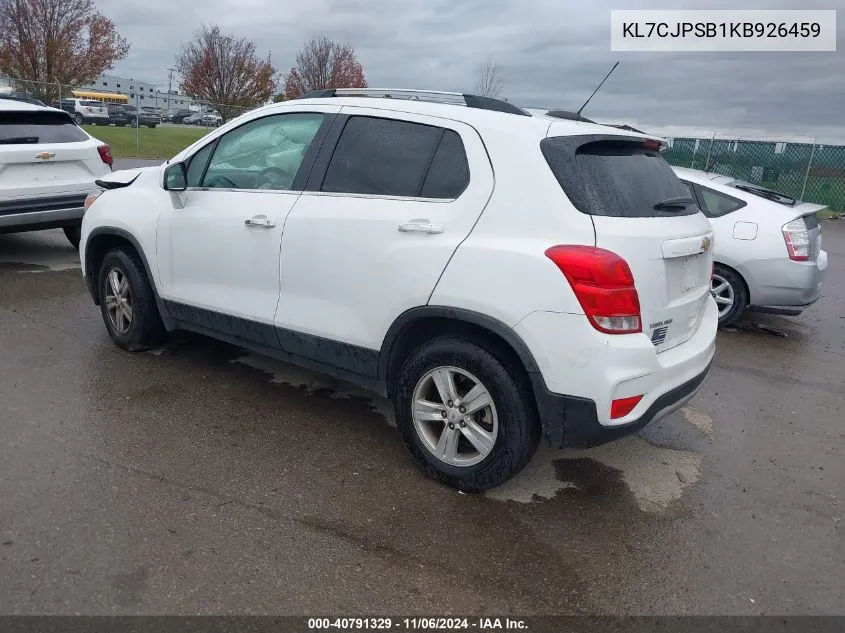 2019 Chevrolet Trax Lt VIN: KL7CJPSB1KB926459 Lot: 40791329