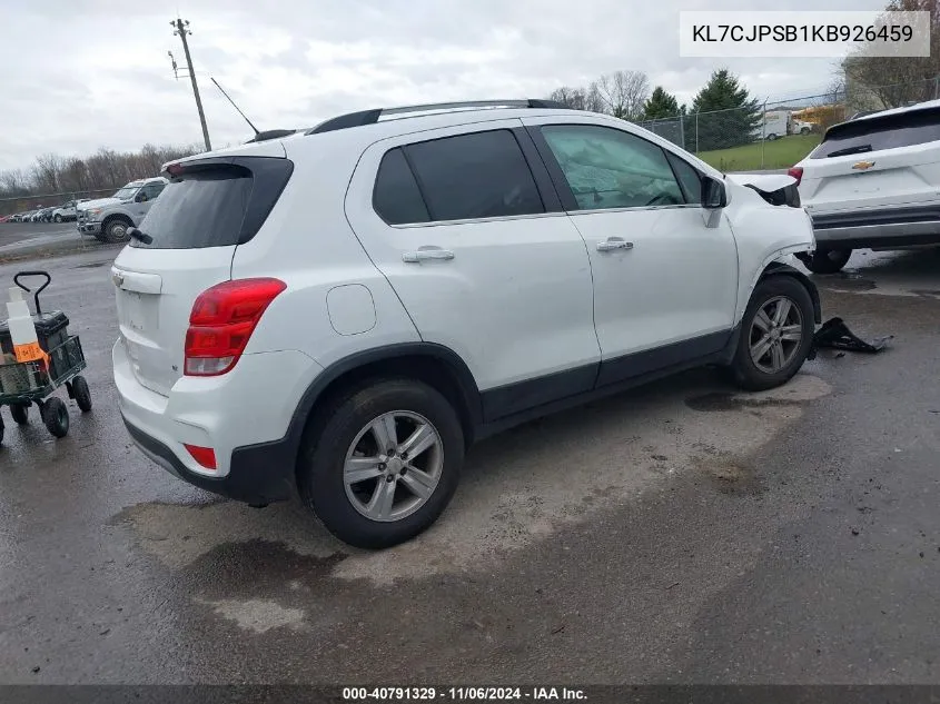 2019 Chevrolet Trax Lt VIN: KL7CJPSB1KB926459 Lot: 40791329