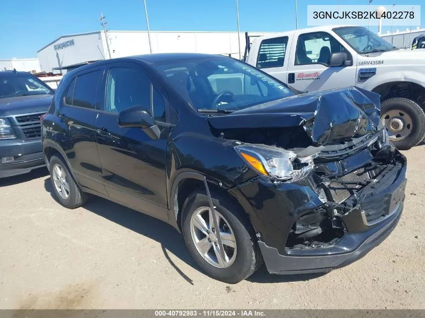 2019 Chevrolet Trax Ls VIN: 3GNCJKSB2KL402278 Lot: 40792983