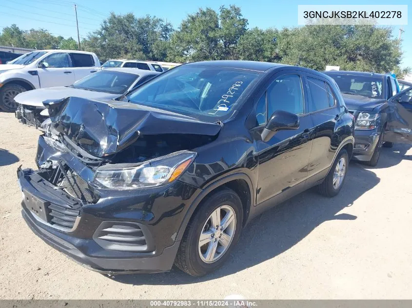 2019 Chevrolet Trax Ls VIN: 3GNCJKSB2KL402278 Lot: 40792983