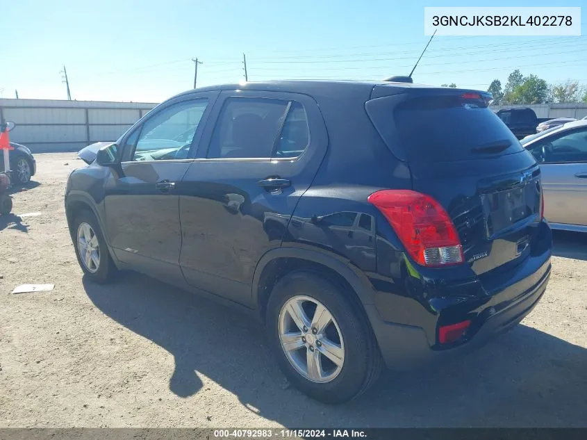 2019 Chevrolet Trax Ls VIN: 3GNCJKSB2KL402278 Lot: 40792983