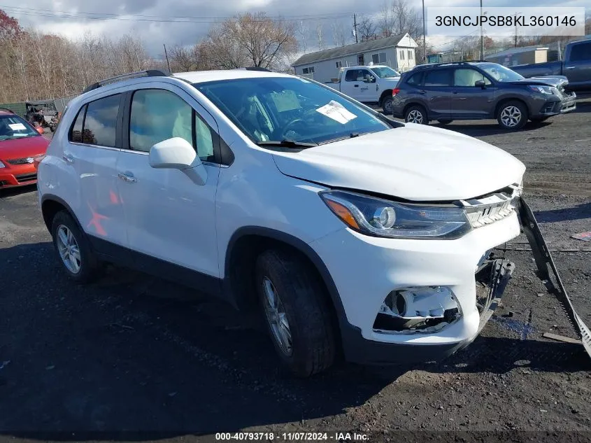 2019 Chevrolet Trax Lt VIN: 3GNCJPSB8KL360146 Lot: 40793718