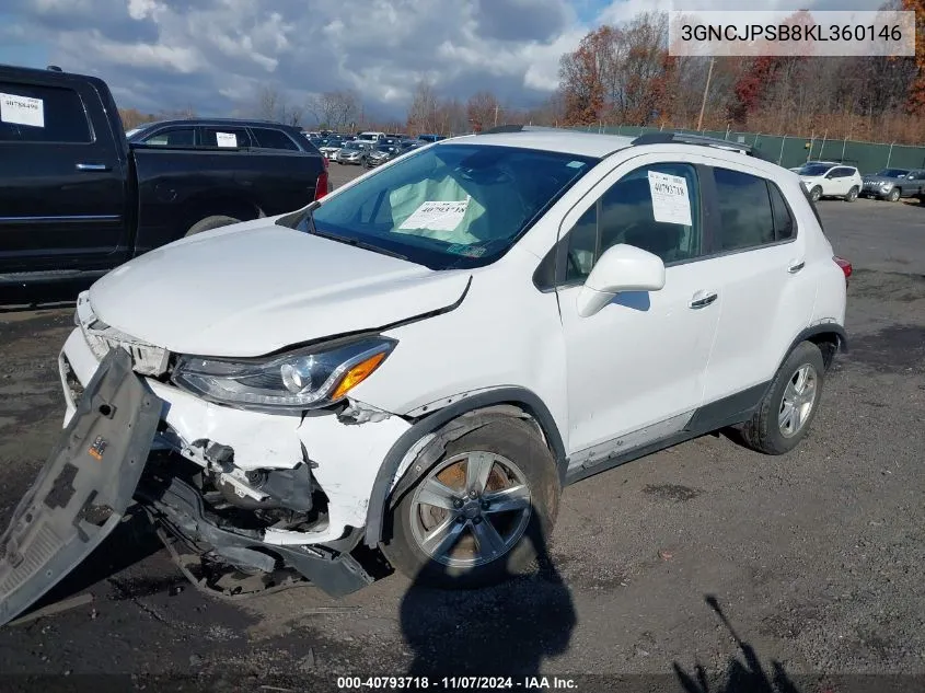 2019 Chevrolet Trax Lt VIN: 3GNCJPSB8KL360146 Lot: 40793718