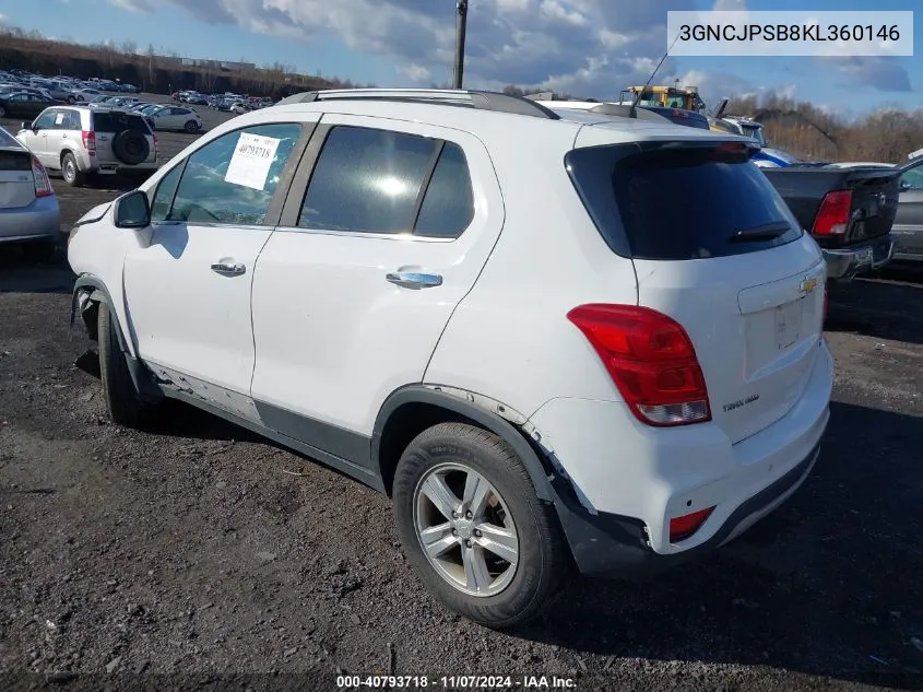 2019 Chevrolet Trax Lt VIN: 3GNCJPSB8KL360146 Lot: 40793718