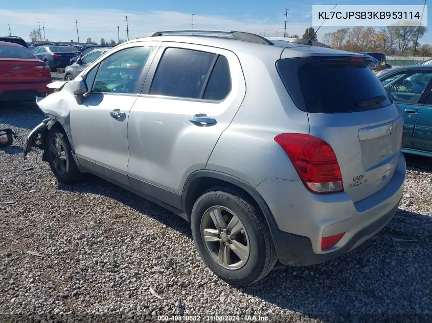 2019 Chevrolet Trax Lt VIN: KL7CJPSB3KB953114 Lot: 40810582