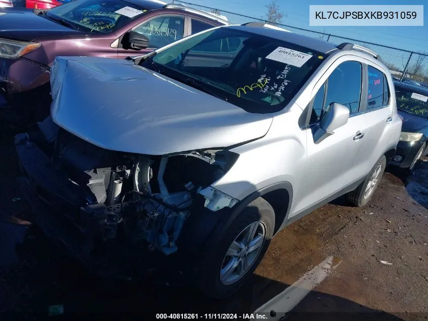 2019 Chevrolet Trax Lt VIN: KL7CJPSBXKB931059 Lot: 40815261