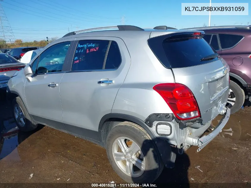 2019 Chevrolet Trax Lt VIN: KL7CJPSBXKB931059 Lot: 40815261