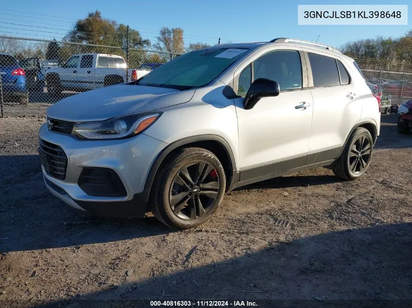 2019 Chevrolet Trax Lt VIN: 3GNCJLSB1KL398648 Lot: 40816303