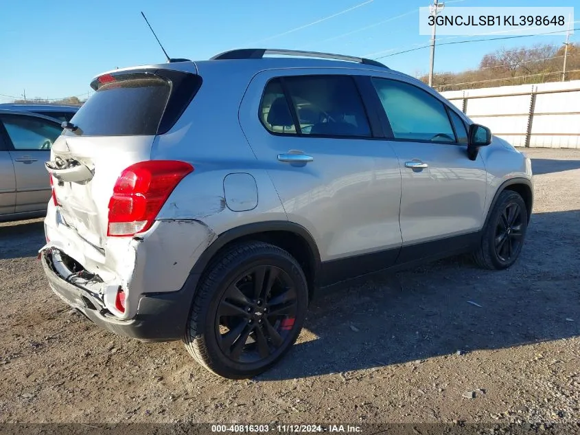 2019 Chevrolet Trax Lt VIN: 3GNCJLSB1KL398648 Lot: 40816303