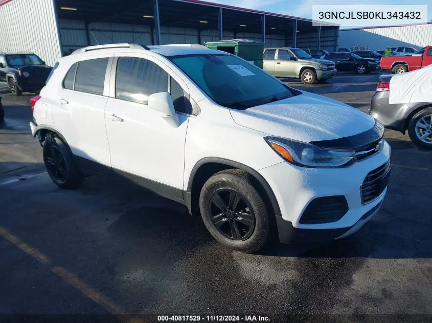 2019 Chevrolet Trax Lt VIN: 3GNCJLSB0KL343432 Lot: 40817529