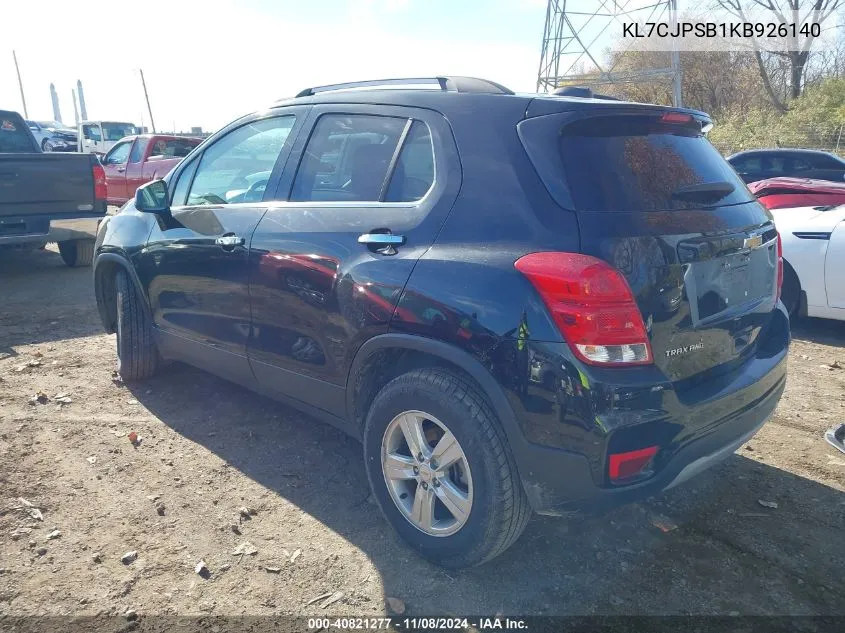 2019 Chevrolet Trax Lt VIN: KL7CJPSB1KB926140 Lot: 40821277