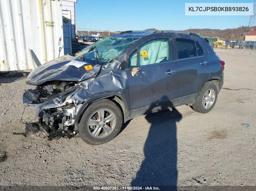 2019 Chevrolet Trax Lt VIN: KL7CJPSB0KB893826 Lot: 40827281