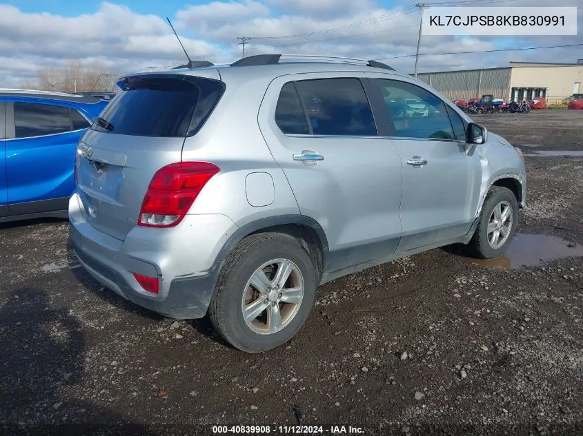 2019 Chevrolet Trax Lt VIN: KL7CJPSB8KB830991 Lot: 40839908