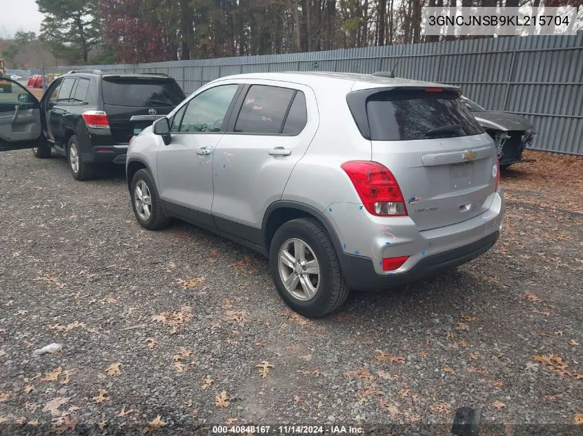 2019 Chevrolet Trax Ls VIN: 3GNCJNSB9KL215704 Lot: 40848167