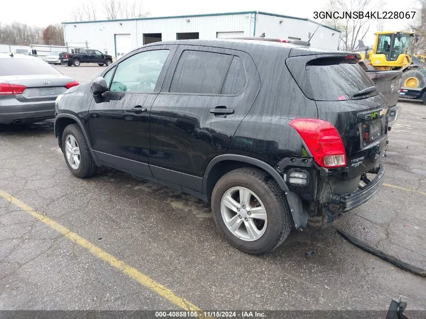 2019 Chevrolet Trax Ls VIN: 3GNCJNSB4KL228067 Lot: 40858105