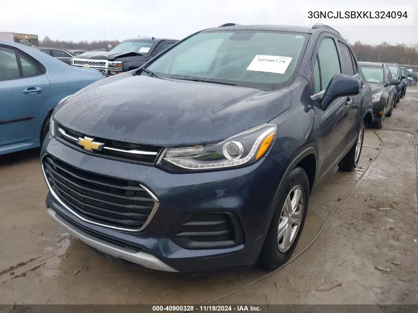 2019 Chevrolet Trax Lt VIN: 3GNCJLSBXKL324094 Lot: 40900328