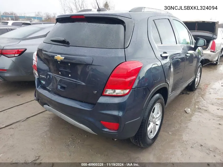 2019 Chevrolet Trax Lt VIN: 3GNCJLSBXKL324094 Lot: 40900328