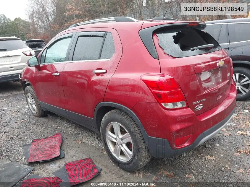 2019 Chevrolet Trax Lt VIN: 3GNCJPSB8KL198549 Lot: 40905418