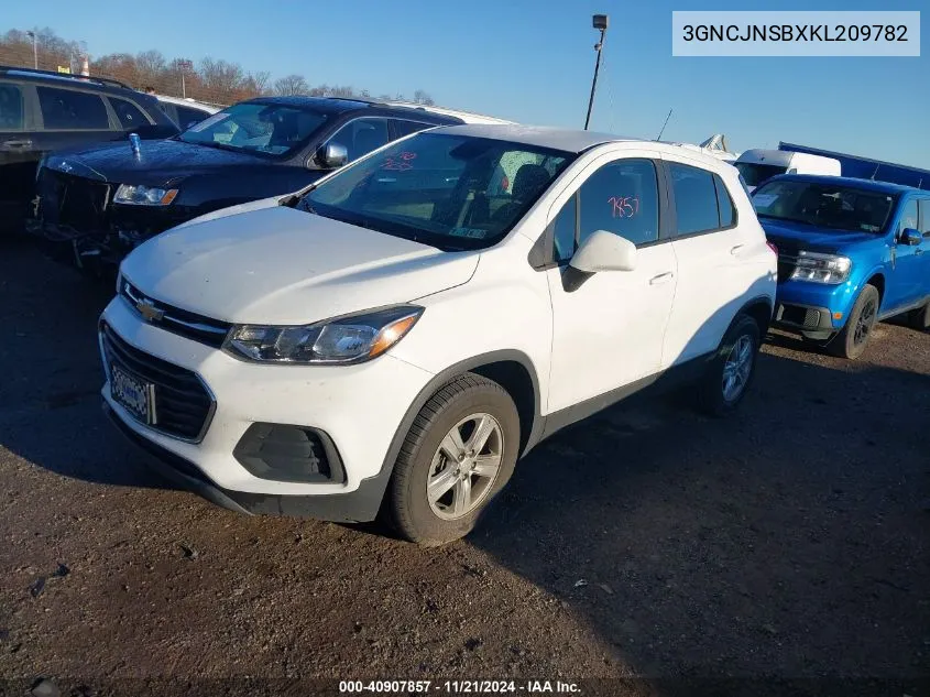 2019 Chevrolet Trax Ls VIN: 3GNCJNSBXKL209782 Lot: 40907857