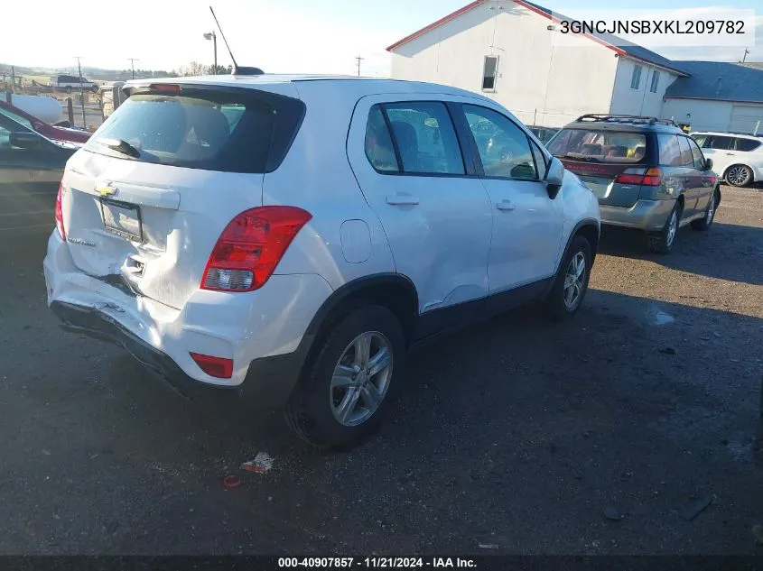 2019 Chevrolet Trax Ls VIN: 3GNCJNSBXKL209782 Lot: 40907857