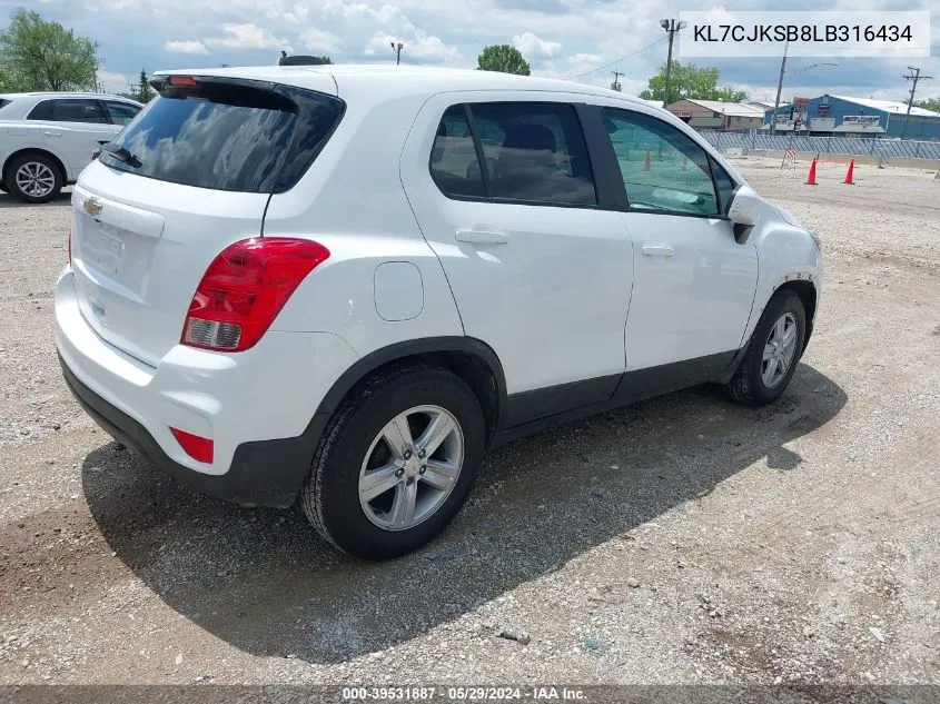 2020 Chevrolet Trax Fwd Ls VIN: KL7CJKSB8LB316434 Lot: 39531887