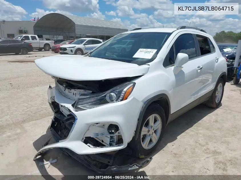 2020 Chevrolet Trax Fwd Lt VIN: KL7CJLSB7LB064715 Lot: 39724954