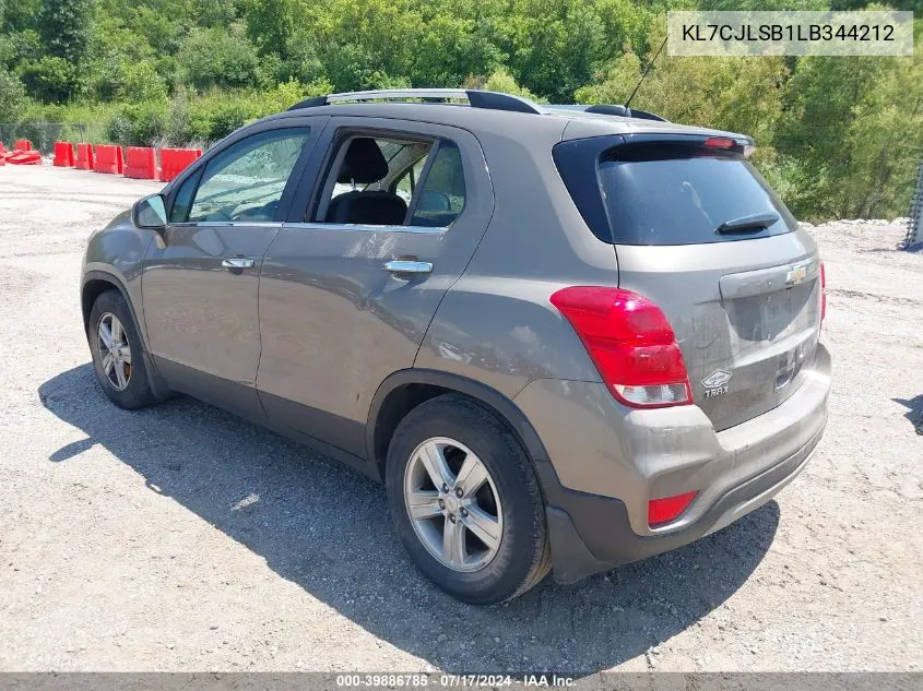 2020 Chevrolet Trax Fwd Lt VIN: KL7CJLSB1LB344212 Lot: 39886785