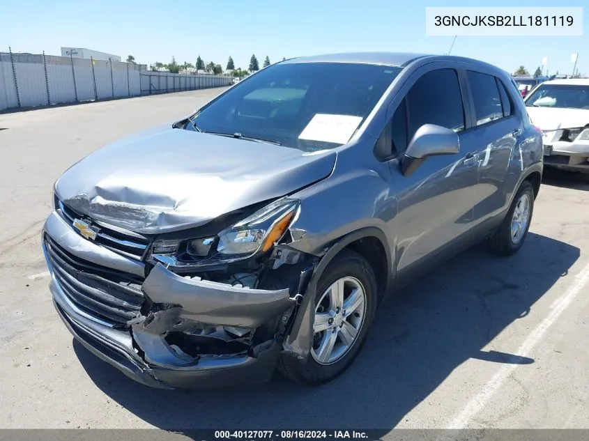 2020 Chevrolet Trax Fwd Ls VIN: 3GNCJKSB2LL181119 Lot: 40127077