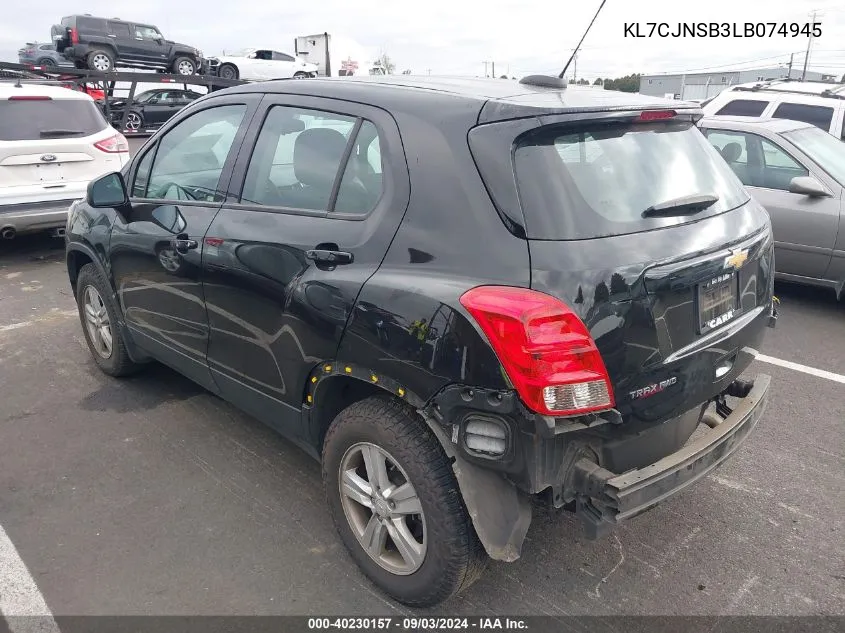 2020 Chevrolet Trax Awd Ls VIN: KL7CJNSB3LB074945 Lot: 40230157