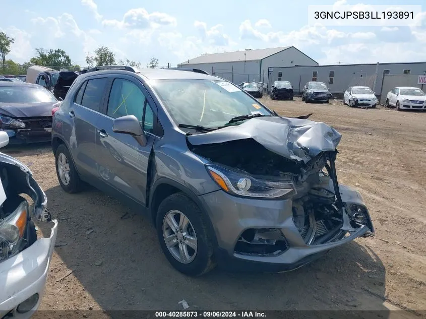 2020 Chevrolet Trax Awd Lt VIN: 3GNCJPSB3LL193891 Lot: 40285873