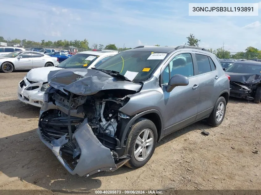 2020 Chevrolet Trax Awd Lt VIN: 3GNCJPSB3LL193891 Lot: 40285873