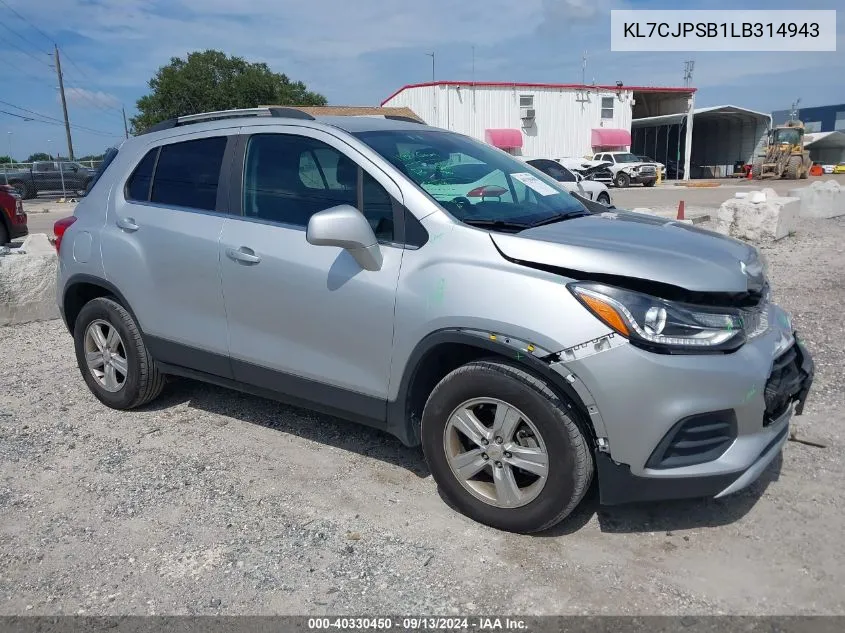 2020 Chevrolet Trax Awd Lt VIN: KL7CJPSB1LB314943 Lot: 40330450