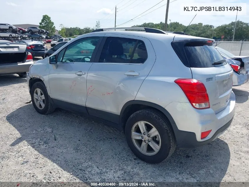 2020 Chevrolet Trax Awd Lt VIN: KL7CJPSB1LB314943 Lot: 40330450