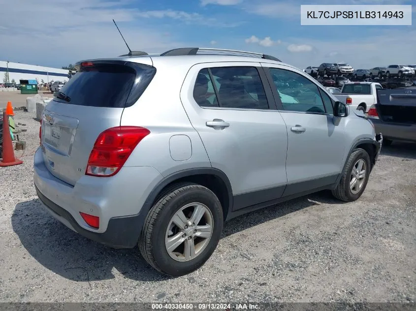 2020 Chevrolet Trax Awd Lt VIN: KL7CJPSB1LB314943 Lot: 40330450